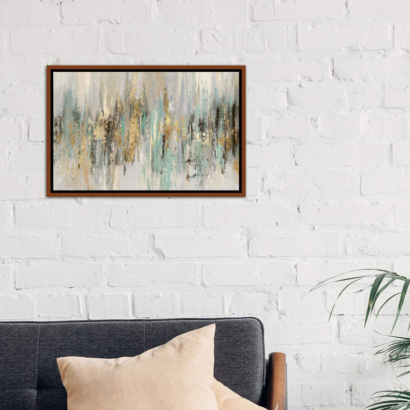 «Dripping Gold I» par Tom Reeves - reproduction imprimée, H 40 po x l 60 po, Toile avec cadre photo, Bois classique