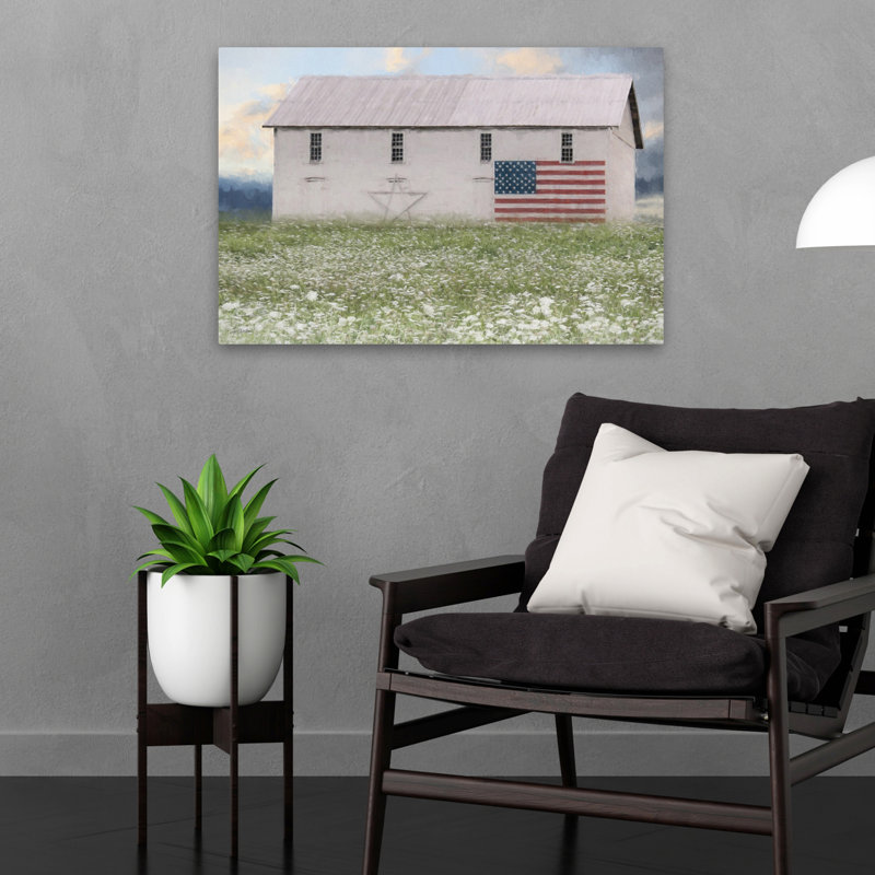 Été en Amérique - art de symbole de l'étoile de la grange blanche rétro, H 16 po x l 24 po