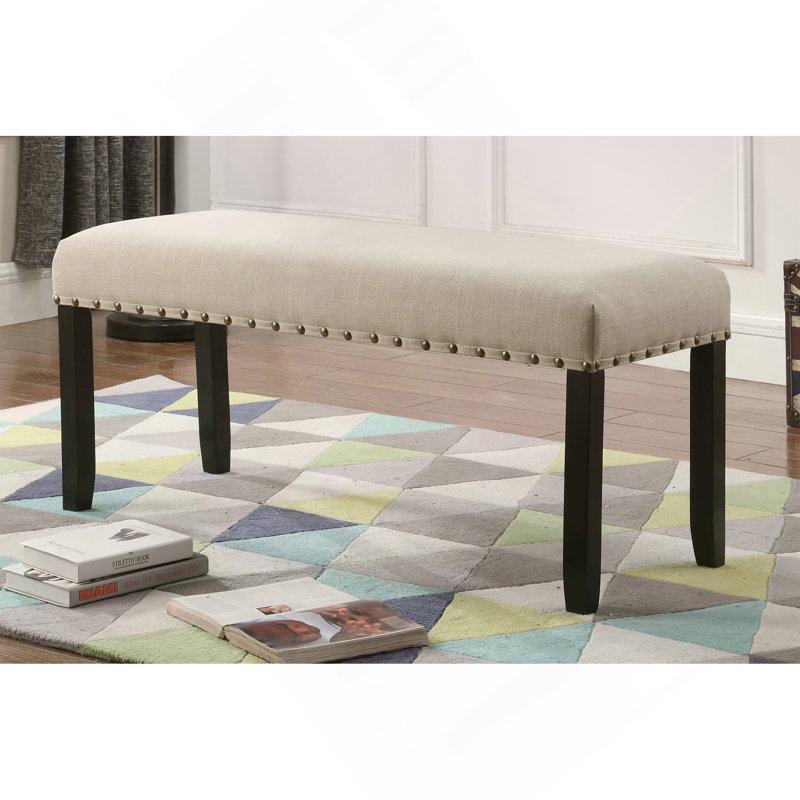 Banc de salle à manger en tissu Biony avec garniture cloutée, brun clair, Tan