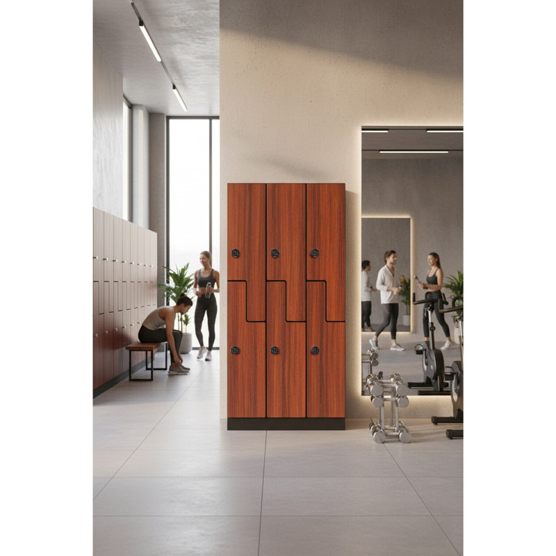 Casier en bois à 2 compartiments et porte à 2 niveaux avec serrure numérique, panneaux d'extrémité et hotte inclinée, Brown