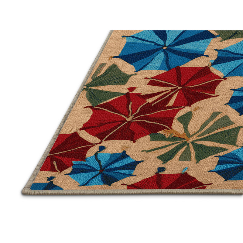  Washable Beach umbrellas Nautical Area Rug, Rectangle 3' x 5'