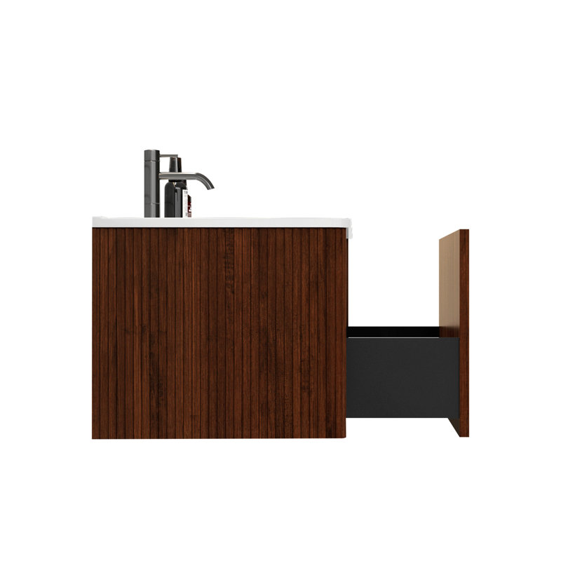 Meuble-lavabo de 30 po avec pieds en métal, avec lavabo en céramique, deux portes d'armoire à fermeture douce, bois massif, sans les robinets