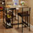 Bar Table And 2 Upholstered Chairs Set For 2, 3 Storage Shelves For Small Space, Apartment, Rustic Grey