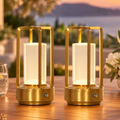 Accent Rechargeable Crystal LED Mini Table Lamps, Portable Outdoor Cordless Night Lights （Set of 2 ）