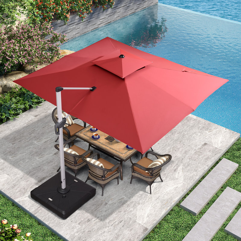 Bohao 3.6m x 3m Rectangular Cantilever Parasol With Base, Terra