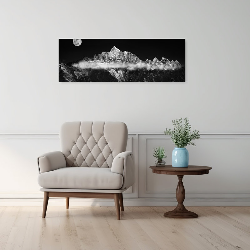 «Moonlit Mountain Peaks Dramatic Serene Abstract Landscape Mountain», art mural, H 12 po x l 36 po