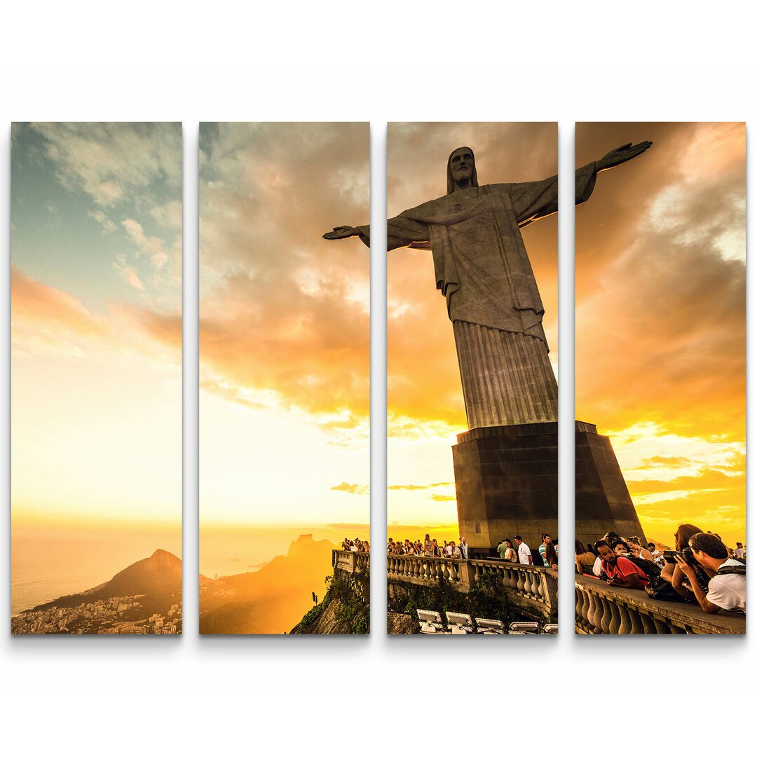 4-tlg. Leinwandbilder-Set Cristo Redentor im strahlenden Sonnenaufgang