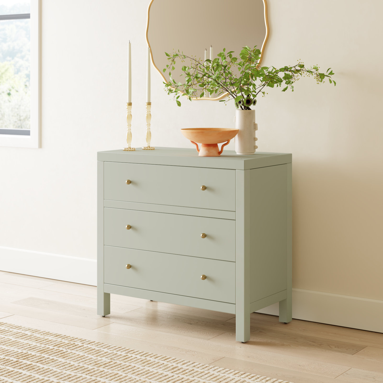 Celine 34" 3-Drawer Nightstand, Sage Green