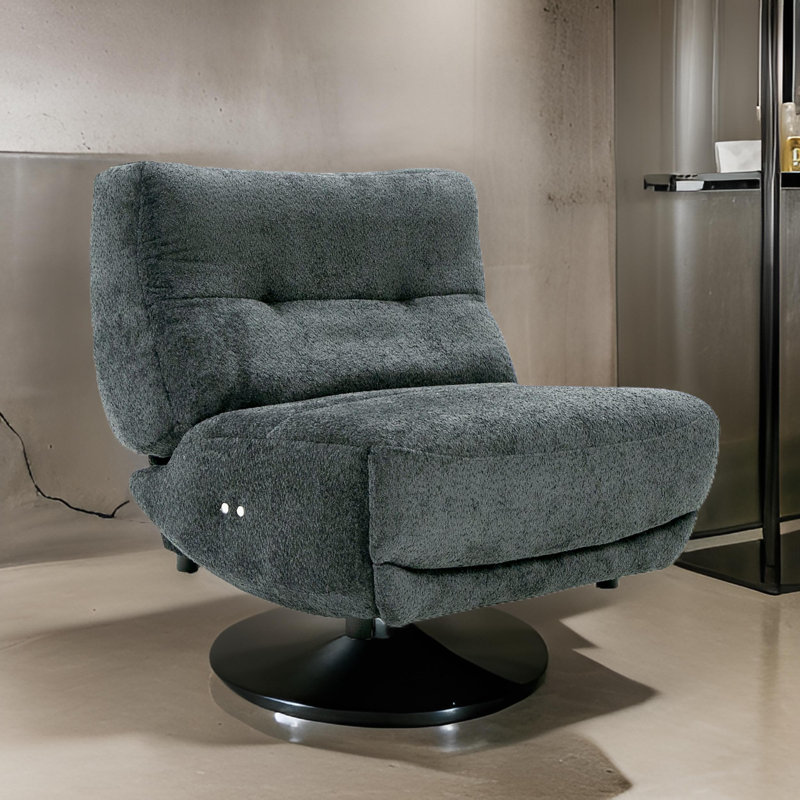 Breeland Upholstered Power Reclining Home Theater Seat, Dark Gray Polyester Blend