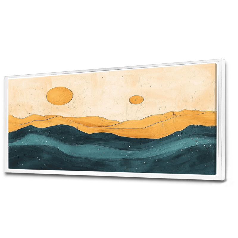 Gicel, encre de désert, art mural désert, H 28 po x l 60 po, Cadre flottant, Blanc