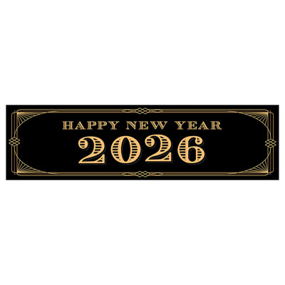Happy New Year Banner 20xx, Black & Gold Great Gatsby Art Deco Design, Hanging Banner With Glue Dots