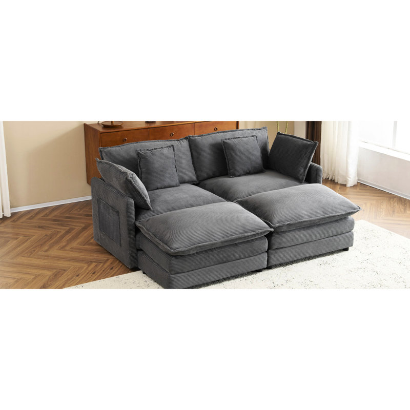 Canapé modulaire moderne gris foncé avec rangement latéral et repose-pieds rembourré mobile pour la maison
