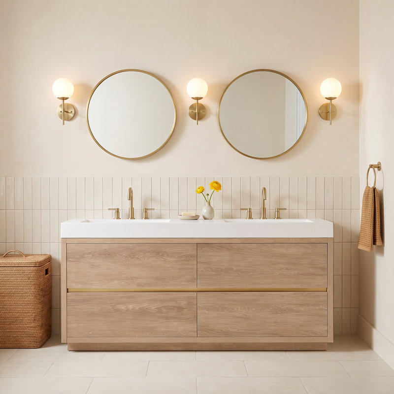 Beira 71.7'' Double Bathroom Vanity with Top, North American Oak, White