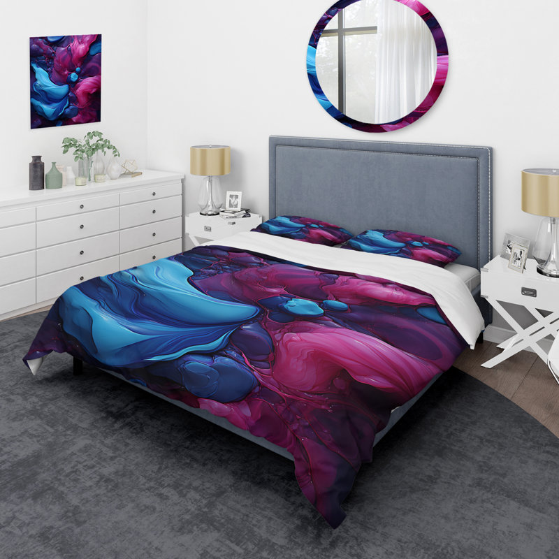 Ensemble de housse de couette bleu et mauve sans soudure Marble River IV - Abstract Modern Shapes