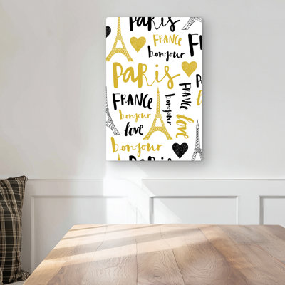 Bonjour la France - Gold Illustrative Metal Print for Home Decor