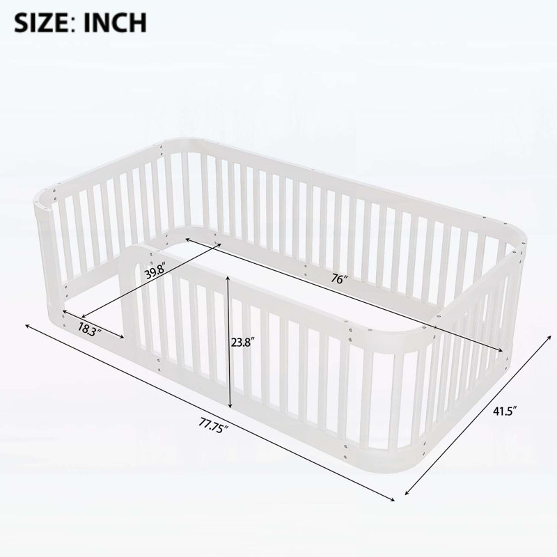 Wood Floor Bed with Fence,Ideal for Creative Play Spaces,Sturdy and Safe Design, Twin, White