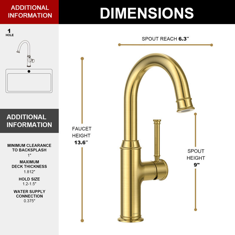 Single Handle Kitchen Bar Faucet, Gold