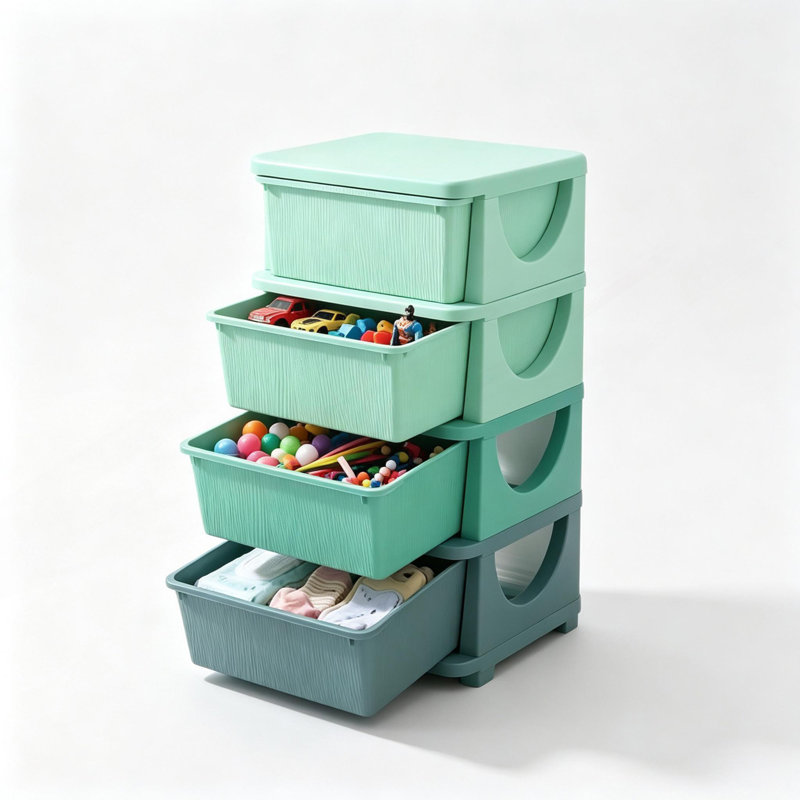 Tiroirs de rangement pour jouets, organisateur de salle de jeux multi-niveaux à 4 tiroirs, tour de rangement, unité de tiroir verticale peu encombrante