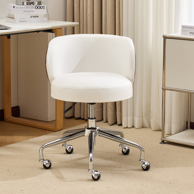 Chaise de bureau pivotante en polyuréthane à hauteur réglable pour bureau à domicile et espace de vie, Blanc / Brun