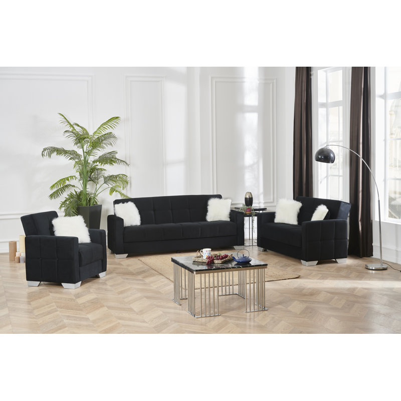 Sheeley Twin 90'' Velvet Tight Back Convertible Sofa, Black Velvet