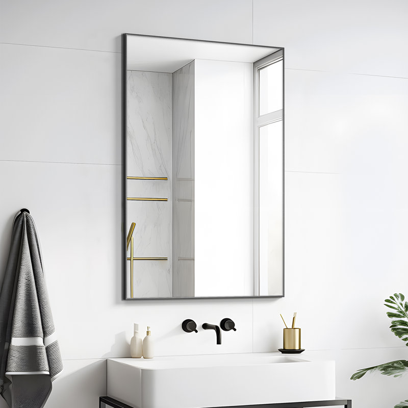 Miroir de salle de bain mural Kayelle, Noir, noir, noir, noir, 31 po x 24 po
