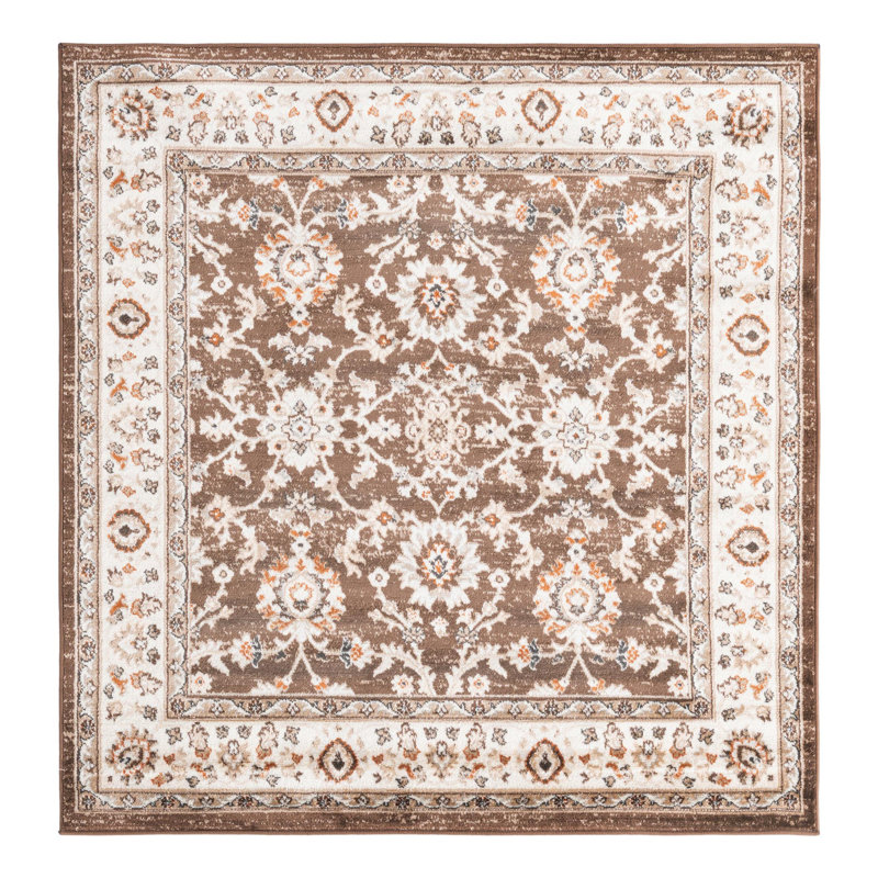 Tapis floral brun / ivoire Charlotte, Carré 5 pi 3 po