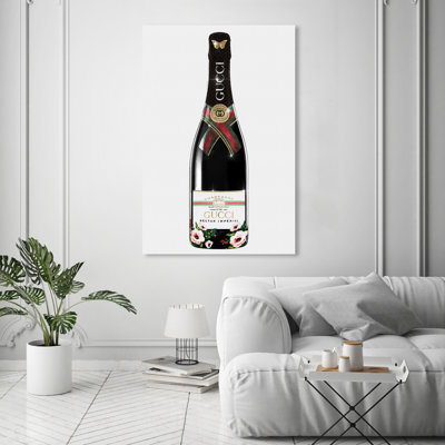 Italian Mod Champagne"", Glam Italian Bubbles Modern Black Canvas Wall Art Print For Dining Room -  Oliver Gal, 34501_36x54_CANV_XHD