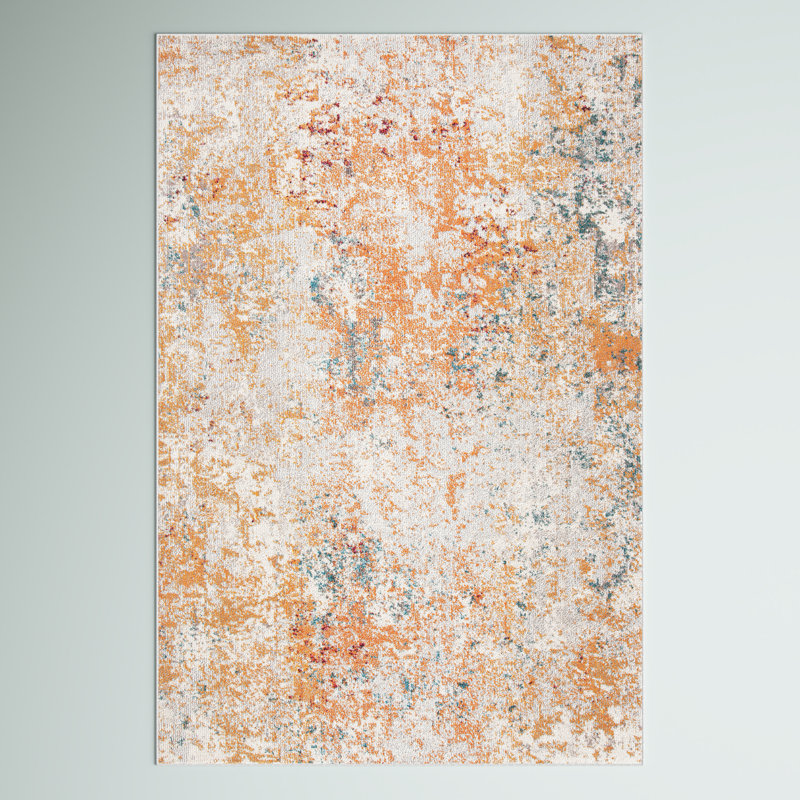Tapis abstrait ivoire / orange Besfort, Rectangle 2 pi 2 po x 4 pi