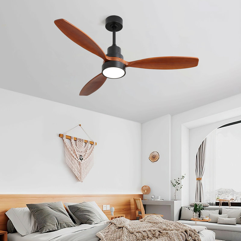 Low Profile 52 Inch Integrated LED Ceiling Fan With Light Kit And Remote Control For Living Room, Black, Walnut