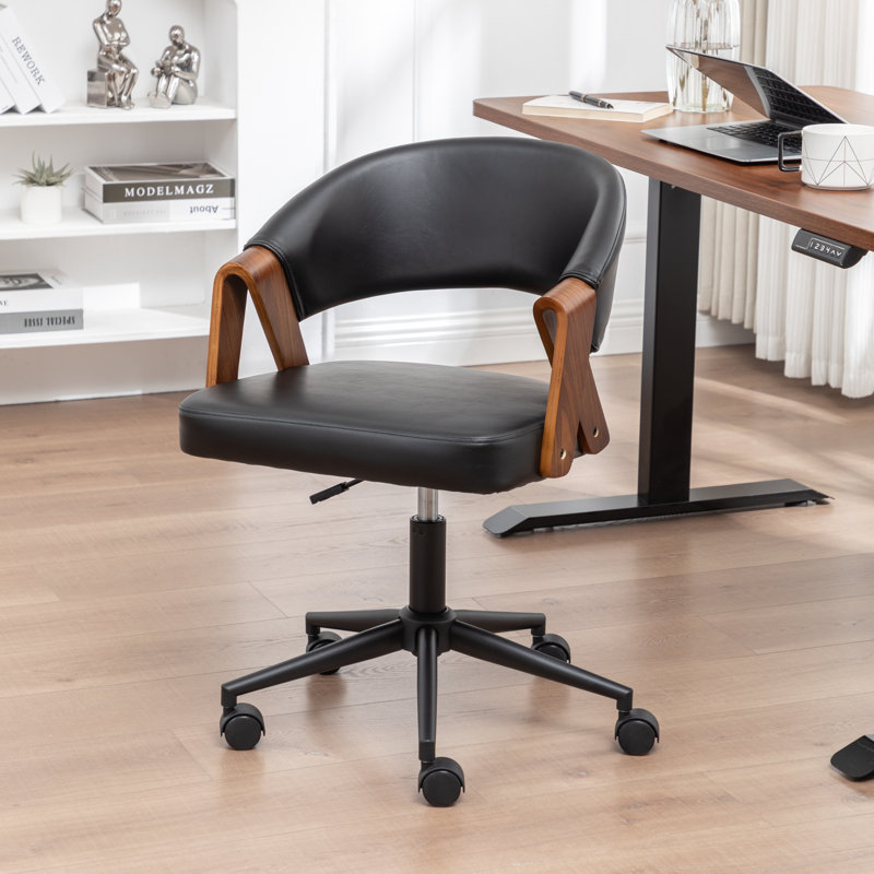 Bryonie Faux Leather Swivel Office Chair, Black