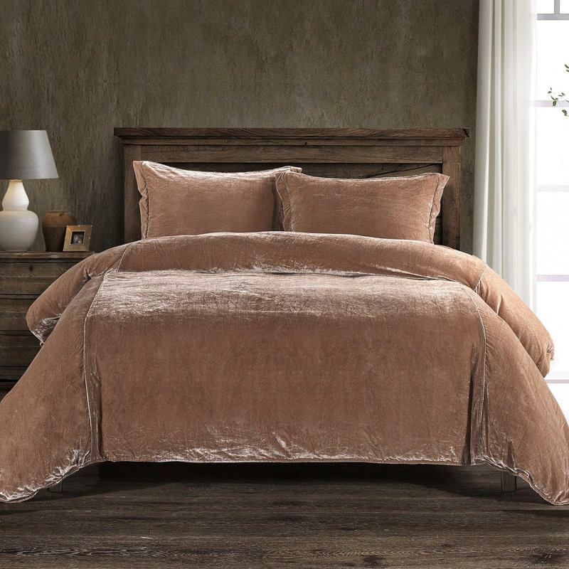 Annita Dusty Rose Faux Silk Velvet Queen Duvet Cover Set