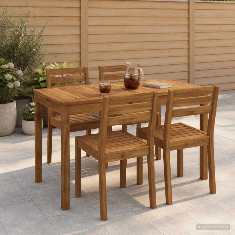 Acacia Solid Wood Outdoor Dining Table, 75cm H x 108.5cm W x 55cm D