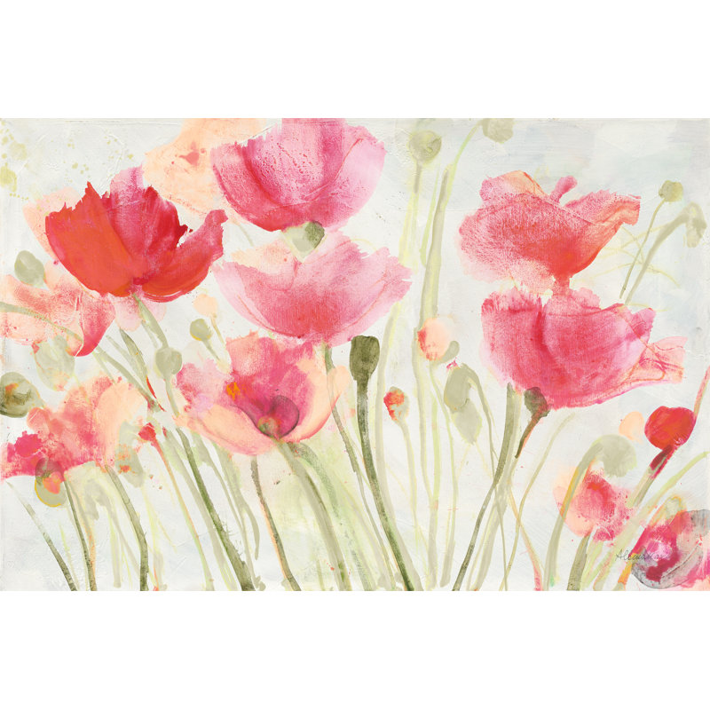 Blush Poppies par Albena Hristova - peinture, H 24 po x l 36 po, Non, Toile tendue