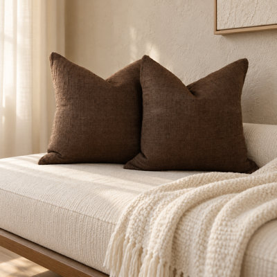 Chocolate Brown Handwoven Cotton Linen Pillow Cover