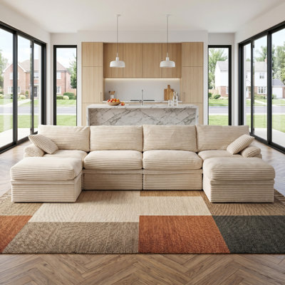 Canapé modulaire en U de 142 po avec rangement caché et deux repose-pieds avec rangement