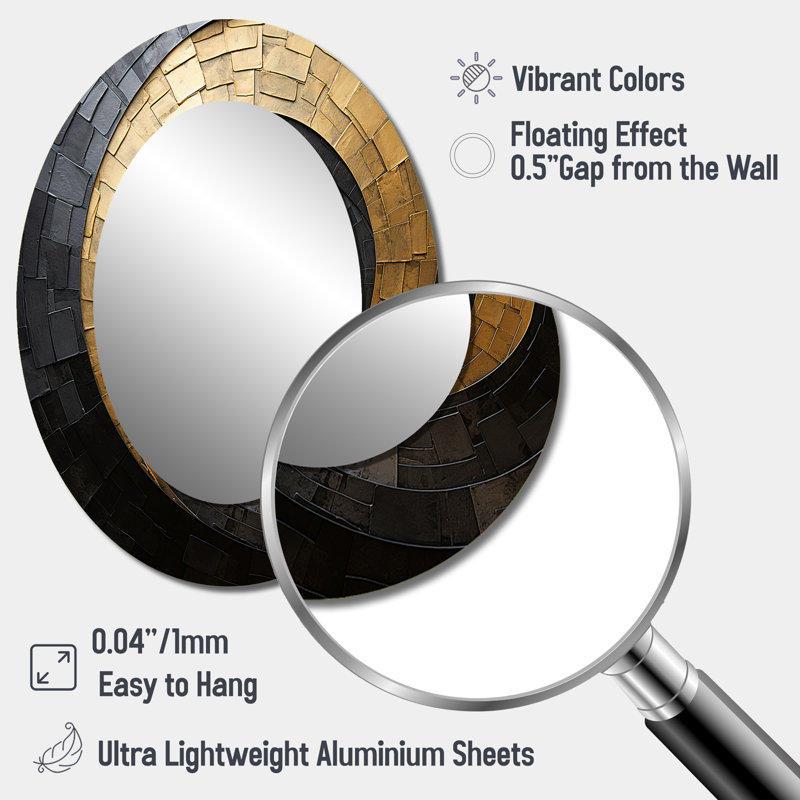 Gold Black Minimalism Spiral Poteries - Gold Oval Wall Mirror Decor, 40" x 30"