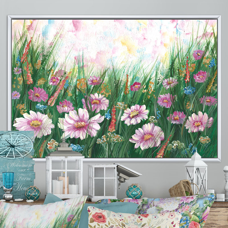 «Blooming Flower Field», reproduction sur toile, H 8 po x l 12 po x P 1 po, Cadre flottant blanc