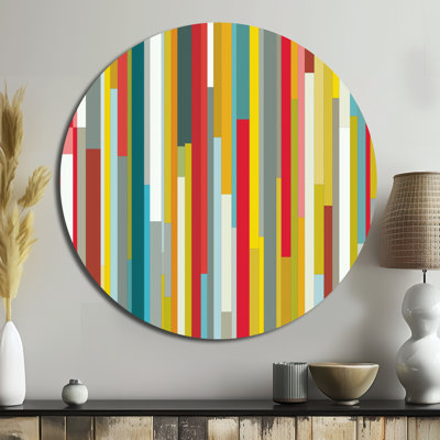 Rouge et jaune, lignes d'ombre abstraites colorées - décoration murale moderne géométrique ronde en métal