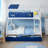 Arozu Twin Over Full Bunk Bed with Trundle & Stickers - Pine Wood Kids Bed with Night Sky Guard Rail & Ladder - Navy Blue & White-738681817