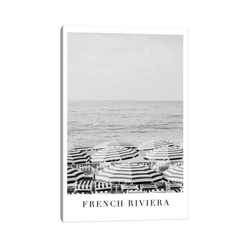 French Riviera Black and White Travel 1 Piece Wall Art on Canvas, 66.04cm H x 45.72cm W x 1.91cm D, Wrapped Canvas
