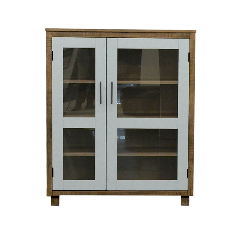 Armoire d'appoint en verre à 2 portes avec 6 tablettes réglables Romeliu