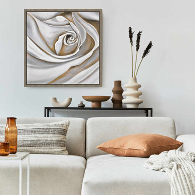 Toile encadrée avec une rose blanche | Décoration botanique