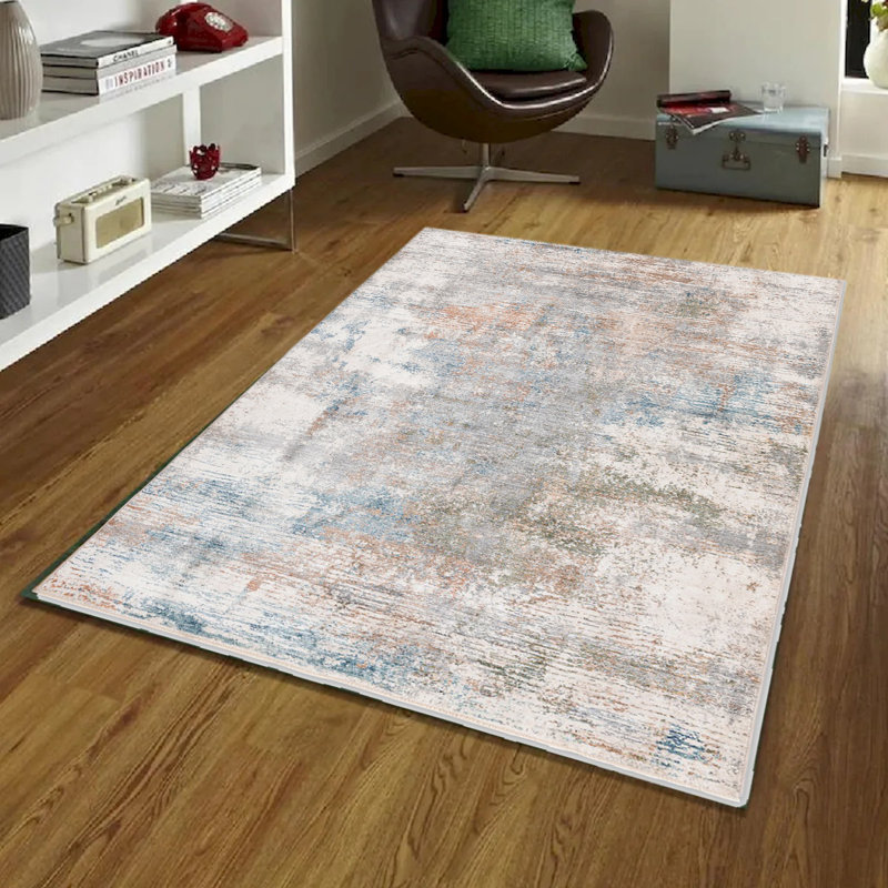 Elaxi Blue,Brown,Gray And White Patterned Rug, Rectangle 5'3" x 7'6"