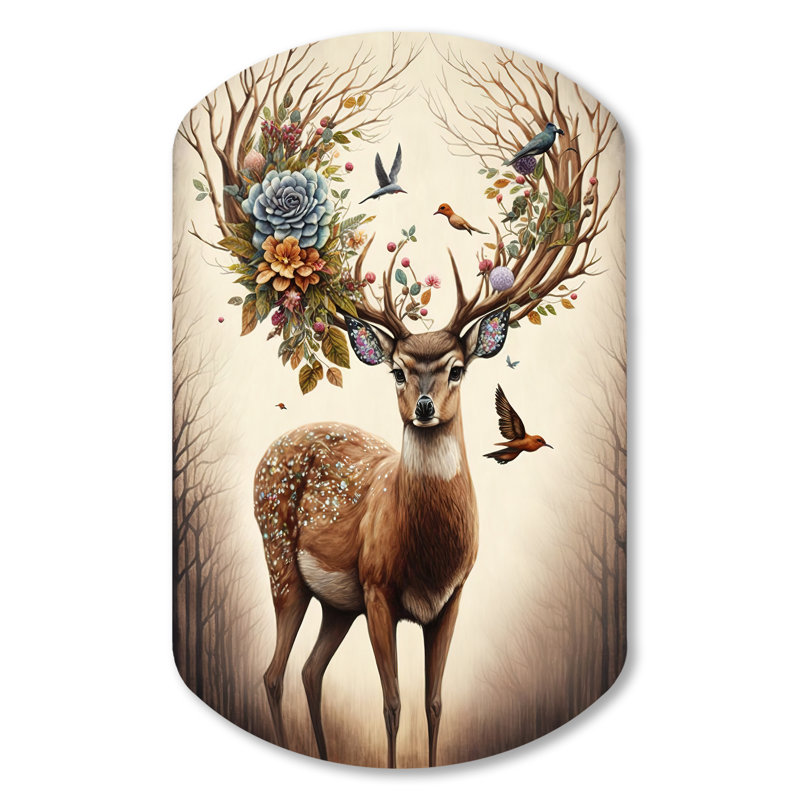 Décoration murale en forme de cylindre de cerf en métal irrégulier, H 31 po x l 19 po
