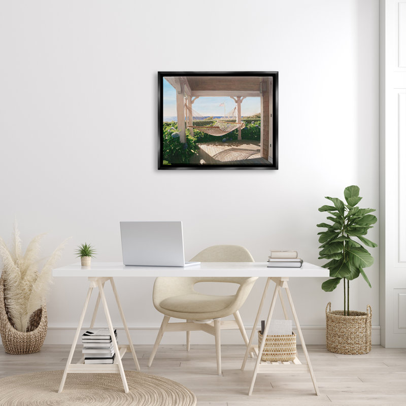 "Tranquil Hammock Warm Sunlit Porch" par Tom Mielko - photographie sur toile tendue, Cadre flottant noir de jais