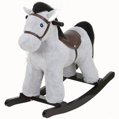 Cheval à bascule interactif pour tout-petits avec sons réalistes et peluche douce, idéal pour le jeu d'imagination et le développement de la force musculaire.
