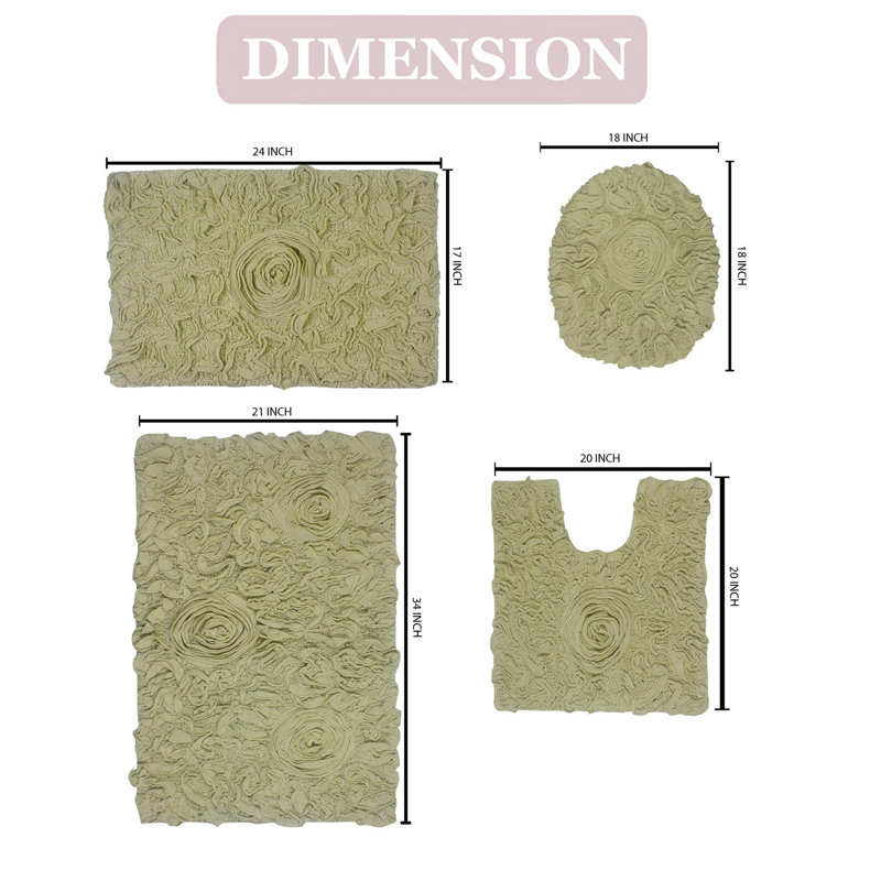 Alamanno 4 Piece Bath Rug Set, Green