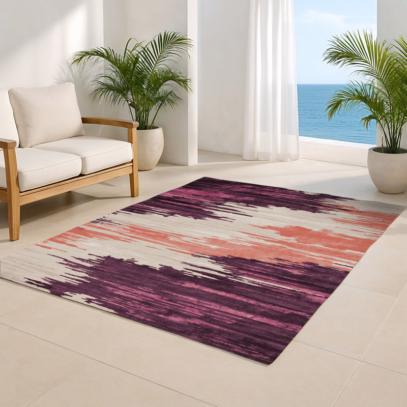 Tapis intérieur et extérieur brun Watercolor, Rectangulaire 8 pi x 10 pi