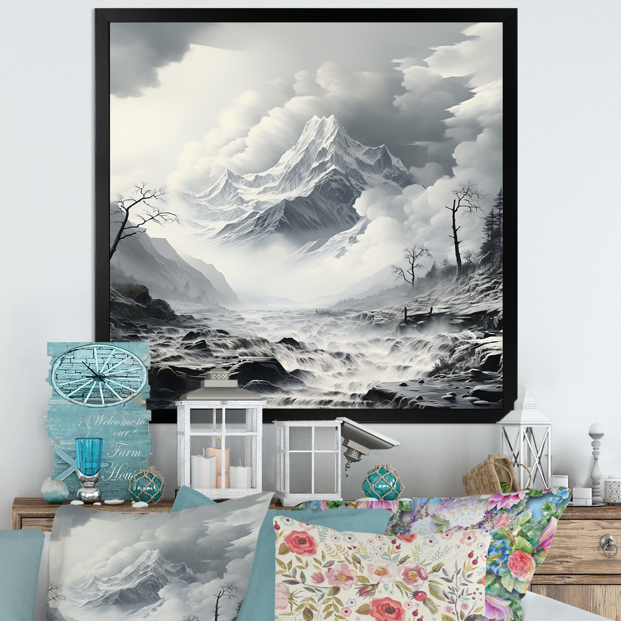Millwood Pines Black And White Mountains Landscape Fog III - Fruits ...