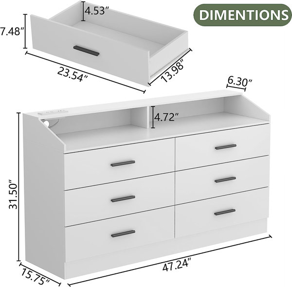 Orren Ellis Vikky 6 Drawers Dresser with Power Outlet, Chest of Drawers  with LED Light, Modern Dresser Organizer & Reviews - Wayfair Canada